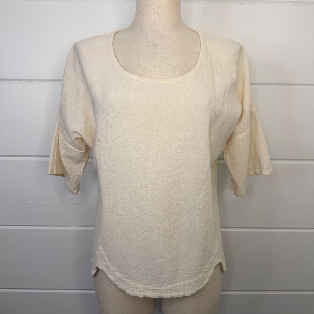 Oh My Gauze Size 1 Small‎ Medium Scallop Blouse Cream Off White Lagenlook